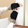 Guantes Cálidos Transfronterizos para Mujer en Otoño e Invierno Plegables para Ciclismo Lindos de Invierno para Estudiante de Cinco Dedos Tejidos de Invierno Pueden Separar los Dedos