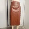 Saia de Couro Europeia e Americana para Comércio Exterior Transfronteiriço Amazon Moda Feminina Fenda Slim-Fit Comprimento Médio Bodycon Saia de PU