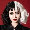 Peluca de comercio exterior transfronterizo europea y americana, cabello femenino corto y rizado, bruja blanca y negra, forma de kuila cos, peluca superior completa con cabeza de yin y yang