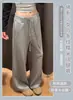 Calça Risca de Giz Cinza para Mulheres, Nova Coleção Primavera e Outono 2026, Cintura Alta, Modelagem Solta e Relaxada, Para Baixinhas, Calça de Barra Larga Estruturada