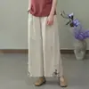 Pantalones de algodón y lino para mujer, pantalones elegantes de pierna ancha, pantalones de verano bonitos para mujer, estilo chino suelto, estilo étnico