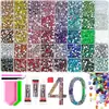 Caja de 24 compartimentos moderna y popular de diamantes de resina jelly de color AB con base plana, empaquetada para arte de uñas DIY, accesorios pequeños, venta al por mayor