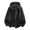 Otoño/Invierno 2026 Nueva Chaqueta con Capucha de Cuero PU Patchwork Retro de Bloques de Color para Hombre Tendencia Alta Calle Desaliñada Genial