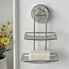 Portajabón de Ventosa sin Taladro, Jabonera Doble Capa de Acero Inoxidable para Montar en Pared, Diseño Hueco para Prevenir la Acumulación de Agua