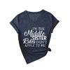 Amazon Ebay Carta Casual Versátil YO Soy la Hermana Mediana Camiseta de Manga Corta con Cuello en V para Mujer