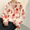 Camisa vintage estilo Hong Kong com pintura a óleo e flores, manga comprida, outono, masculina, estilo coreano, elegante, casual, solta