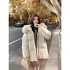 Chaqueta de plumón estilo coreano para mujer, longitud media, cuello grande de pelo, para chica universitaria, nueva, de invierno, engrosada, holgada, chaqueta de algodón de invierno