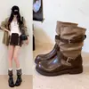 Botas de Caballero de Locomotora Occidental Hebilla de Cuero Tacón Grueso Botas Martin Mujer 2026 Estilo Coreano Nuevas Invierno Versátiles Botas con Plataforma Botines