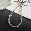 Corrente de Celular de Cristal Cogumelo Rosa de Verão Estilo Ins Pingente de Luxo Leve Chaveiro de Pulso Acessório de Bolsa