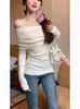 Top Sexy de Manga Longa Versátil para Outono Feminino, Puro Desejo, Ombro a Ombro, Slim Fit, Camada Base, Versão Coreana