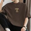 Camiseta de manga corta de algodón grueso de 260 g para hombre, cuello redondo, marca de moda estadounidense, camiseta holgada de media manga con estampado de oso.