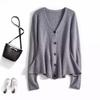 Cardigan de Tricô com Manga Longa, Barra de Folha de Lótus Cauda de Peixe para Mulheres no Outono e Inverno, Novo Elegante, Afinando a Cintura, Decote V, Suéter Transfronteiriço