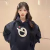 Moletom com Capuz Street Pesado Personalizado para Mulheres 2025 Outono e Inverno Novo Estilo Lã Interna Quente Solto Casual Pulôver