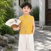 Conjunto de Colete Novo Estilo Chinês para Meninos, Bordado Tradicional Chinês Hanfu Traje Tang, Apresentador de Performance do Festival do Barco-Dragão Infantil, Traje Formal para Pajem