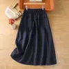 Tiro real Primavera 2026 Nueva Falda Midi Retro de Algodón y Lino con Cintura Elástica de Atar Falda de Línea A Adelgazante Falda de Lino