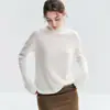 Peça única sem costura 100% cashmere feminina macia e aderente bainha enrolada gola semi-alta manga longa suéter de base blusa feminina