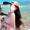 Lindo gorro marinero rosa con lazo, estilo coreano, combina con todo, dulce boina JK de verano para niña, gorro azul marino, gorro volcado.