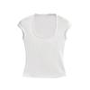 Estilo Francés Fresco Lazo Ajustado Top Corto para Mujer Verano Nuevo Encaje Cuello de Encaje Cuello U Manga Corta Camiseta