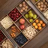 Nueva bandeja de frutas de madera de paulownia estilo chino, compartimentada, color sólido, hueca, anticaída, bandeja para bocadillos de té, bandeja de postres para té de la tarde en mesa de centro