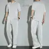 Conjunto Casual de Seda Gelada de Secagem Rápida para Homens, Marca da Moda de Verão, Conjunto de Blusa Fina de Manga Curta e Calça Longa, Conjunto de Roupa Esportiva