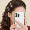 Presilha de cabelo elegante com laço e strass nas laterais, presilha bico de pato pequena e delicada para franja e fios soltos, acessório de cabelo para mulheres