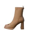 Novas Botas Curtas de Salto Alto com Plataforma Impermeável e Zíper Traseiro, Costura Quadrada, Moda Versátil para Outono e Inverno 2024 para Mulheres