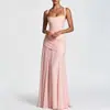 Outono 2026 Novo Vestido de Dropshipping Transfronteiriço Europeu e Americano Estilo Francês Cor Sólida Alça Pregueada Vestido de Festa