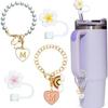 Tapón Antiderrames Flor de Begonia de Silicona Transfronterizo Tapa para Popote de Taza Stanley Taza Acompañante Colgante de Mariposa Carta de Amor