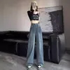 Cuerpo con forma de pera talla grande Jeans Rectos Mujer Primavera y Otoño 2024 Nuevo chica rellenita Cintura Alta Sueltos Adelgazantes Pantalones de Pierna Ancha