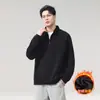 Moletom de tricô com zíper parcial e gola alta para homens, novo estilo primavera e outono, suéter jacquard estiloso, camisa base resistente estilo retrô americano