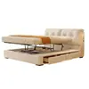 Cama de Casal Dupla de Veludo Chenille com Gaveta de Armazenamento Caixote Alto Cama de Tecido