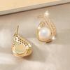 Cao Shi aretes retro estilo Hong Kong gota de agua aretes de botón espiral de caracol perla aretes dorados llama de amor para la vida
