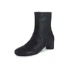 Botas Delgadas de Piel de Oveja con Patrón de Lichi Estilo Coreano 2026 Invierno Tacón Grueso Tacón Medio Sencillas Versátiles Punta Redonda Color Sólido Piel Genuina Botines para Mujer