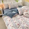 Conjunto de Roupa de Cama de Quatro Peças, Lençol de Cima, Capa de Edredom, Lençol com Elástico de Algodão Puro Lavado, Capa de Edredom, Conjunto de Três Peças para Cama de Solteiro de Dormitório Estudantil