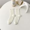 Calcetines de algodón peinado color crema para mujer, de media pantorrilla, color liso, de malla de algodón, calcetines tipo caramelo, ins, calcetines transpirables de moda para mujer, Verano