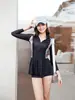 Traje de baño de una pieza para mujer talla grande, estilo coreano nuevo, manga larga, disimula abdomen, adelgazante, con cremallera, deportivo, para aguas termales