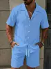 2026 Novo Estilo de Verão Conjunto Casual Masculino de Camisa de Manga Curta Lisa e Shorts Estilo Europeu e Americano Conjunto de Duas Peças Solto para Praia