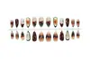 24 Piezas de Uñas Postizas Francesas con Forma de Almendra con Diseños de Flor de Cerezo 3D en Relieve, Uñas Postizas Transfronterizas Europeas y Americanas al por Mayor