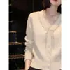 Cárdigan de punto color blanco roto para mujer, nueva colección otoño 2026, alta costura, nuevo top de cordones estilo chino