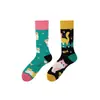 Calcetines de Moda Originales Asimétricos Estilo AB para Mujer Calcetines de Algodón de Verano Zhejiang Arte de Dibujos Animados Personalizado Calcetines de Algodón de Tubo Medio para Hombres y Mujeres