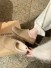 Versão Impermeável de Sapatos Birkenstock de Couro Genuíno para Mulheres no Inverno Mais Sapatos com Pelo Plush, Meio-Sapato Quente Slip-On com Biqueira de Aço, Botas de Neve Meia-Bota e Sapatos de Algodão