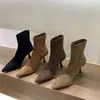 Botines de tacón alto, punta fina, gamuza, color caqui, corte ajustado, zapatos de mujer, nueva colección otoño/primavera 2025, botines cortos estilo coreano