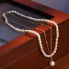 Collar de perlas de agua dulce de arroz de doble capa nuevo cadena para el cuello de perla barroca de acero de titanio gota de agua cadena para la clavícula de temperamento Red social