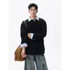Sudadera Falsa de Dos Piezas con Cuello Polo para Hombre, Chaleco de Pareja para Primavera y Otoño, Corte Holgado, Estilo Universitario, Camiseta con Cuello de Solapa, Top Versátil de Calle