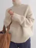 Fornecimento transfronteiriço: Suéter de tricô grosso de gola alta outono e inverno para mulheres, modelagem solta, estilo casual, pode ser usado como camada interna ou externa