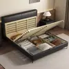 Cabecero Minimalista Italiano Ultradelgado Moderno Sencillo 1.5m Dormitorio Principal Cama Doble de Cuero Genuino 1.8m Apartamento Pequeño Cama Tapizada Suave