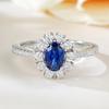 Anillo ovalado Longlongjin S925 de plata con zafiro 4*6 para mujer, de lujo, con diamantes, a la moda, combina con todo, estilo diario.