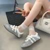 Zapatos Blancos de Malla de Cuero Genuino para Mujer Primavera 2025 Nuevos Punta Redonda Zapatillas Transpirables Suela Gruesa Zapatos Casuales Deportivos de Entrenamiento