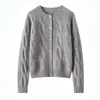 Cárdigan de Punto de Cachemira Retro Casual Nuevo 25 Otoño e Invierno para Mujer Reductor de Edad Suéter Holgazán Chaqueta Cuello Redondo con Botones