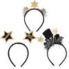 2027 Diadema de Feliz Año Nuevo Nochevieja Fiesta Temática Negra y Dorada Accesorios Coloridos para el Cabello Diadema Estrella Copa de Vino Diadema con Letra